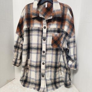 Brown Tan Plaid Button-Up Shirt Jacket Shacket XL